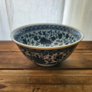 Vintage Porcelain Japanese Blue Floral Rice Bowl