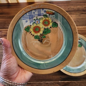 Vintage Set of 2 Orange Lusterware Floral Porcelain Plates, Japan