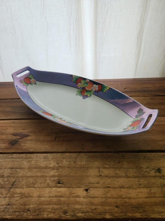 ヴィンテージ ノリタケ ブルー ラスターウェア＆フルーツ ロング