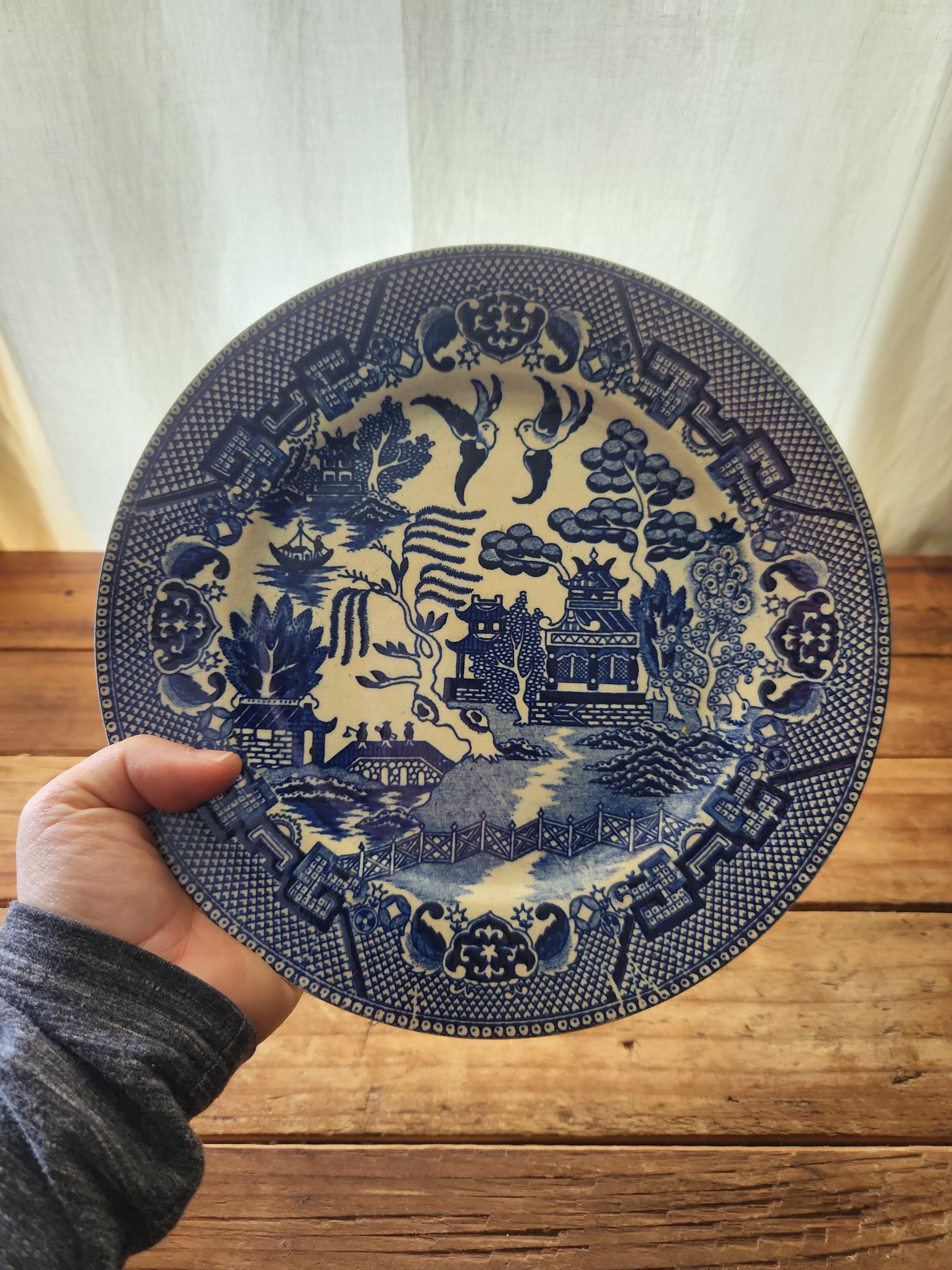  Willow 17.5cmプレート4枚セット Antique Porcelain Set of 4 Transor Ware Blue Willow Plates, Japan