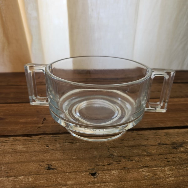 Retro Clear Glass Geometric Double Handled Soup Bowl, Joe Columbo Arno Italy