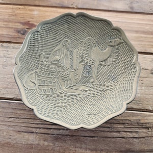 Vintage Boho Decor Middle Eastern Brass Camel Motif Footed Dish