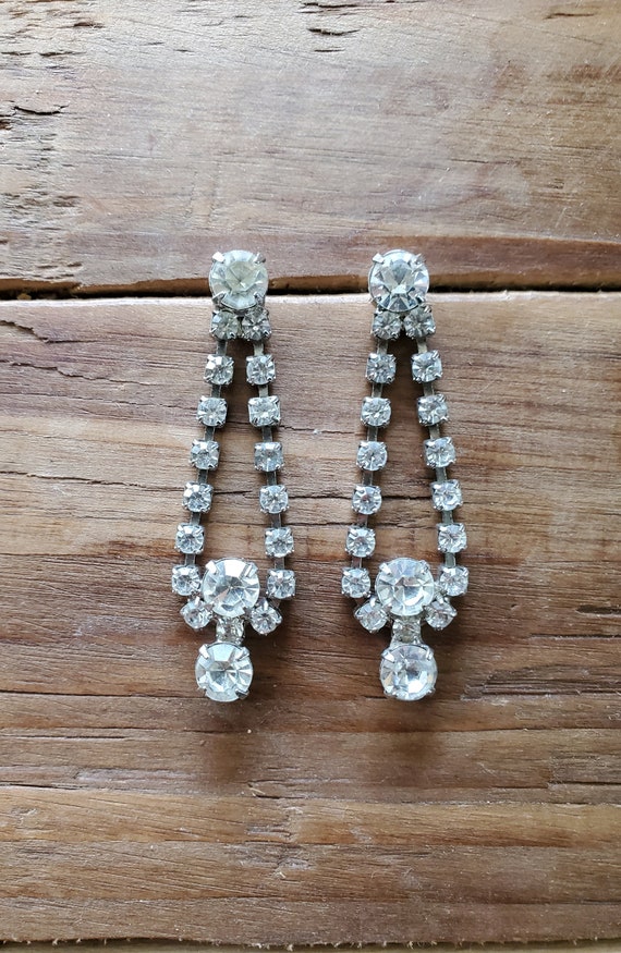 Long Sparkling Clear Rhinestone Loop Post Stateme… - image 1