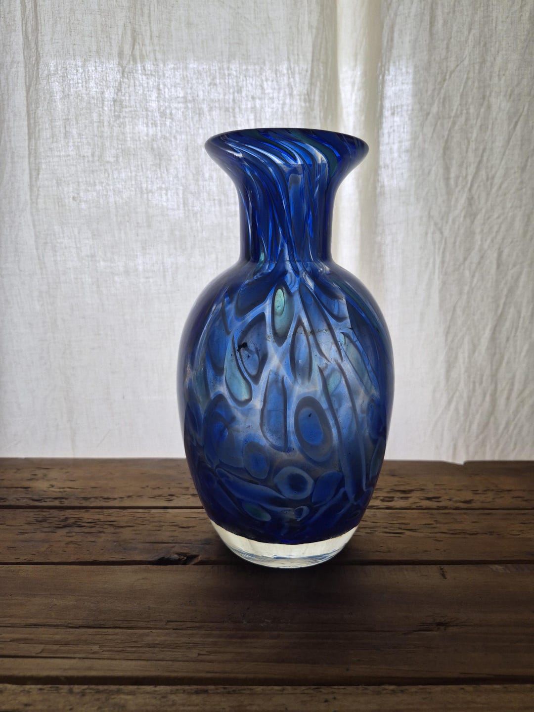 Vintage Hand Blown Art Glass Blue Confetti Urn Shaped Centerpiece Vase ...
