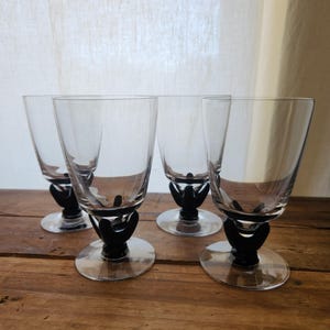 Vintage Fostoria Chalice Set of 4 Black Stemmed Cordial Glasses