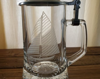 Vintage Nautical Sailboat & Anchor ALWE Old Spice Glass Beer Stein