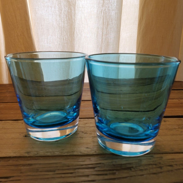 Set of Two Retro Barware Aqua Blue Glasses