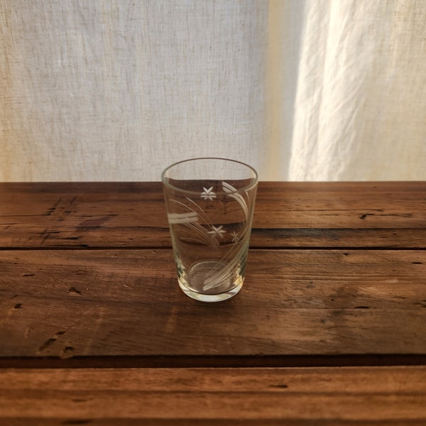 Vintage Clear Etched Glass Starburst Shot Glass