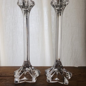 Tall Set of 2 Vintage Crystal Floral Petals Candlestick Holders