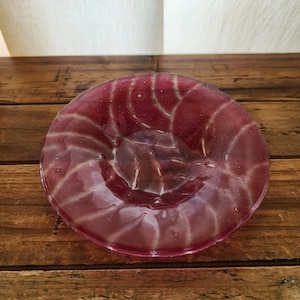 Vintage Red Fused Art Glass Candy Dish