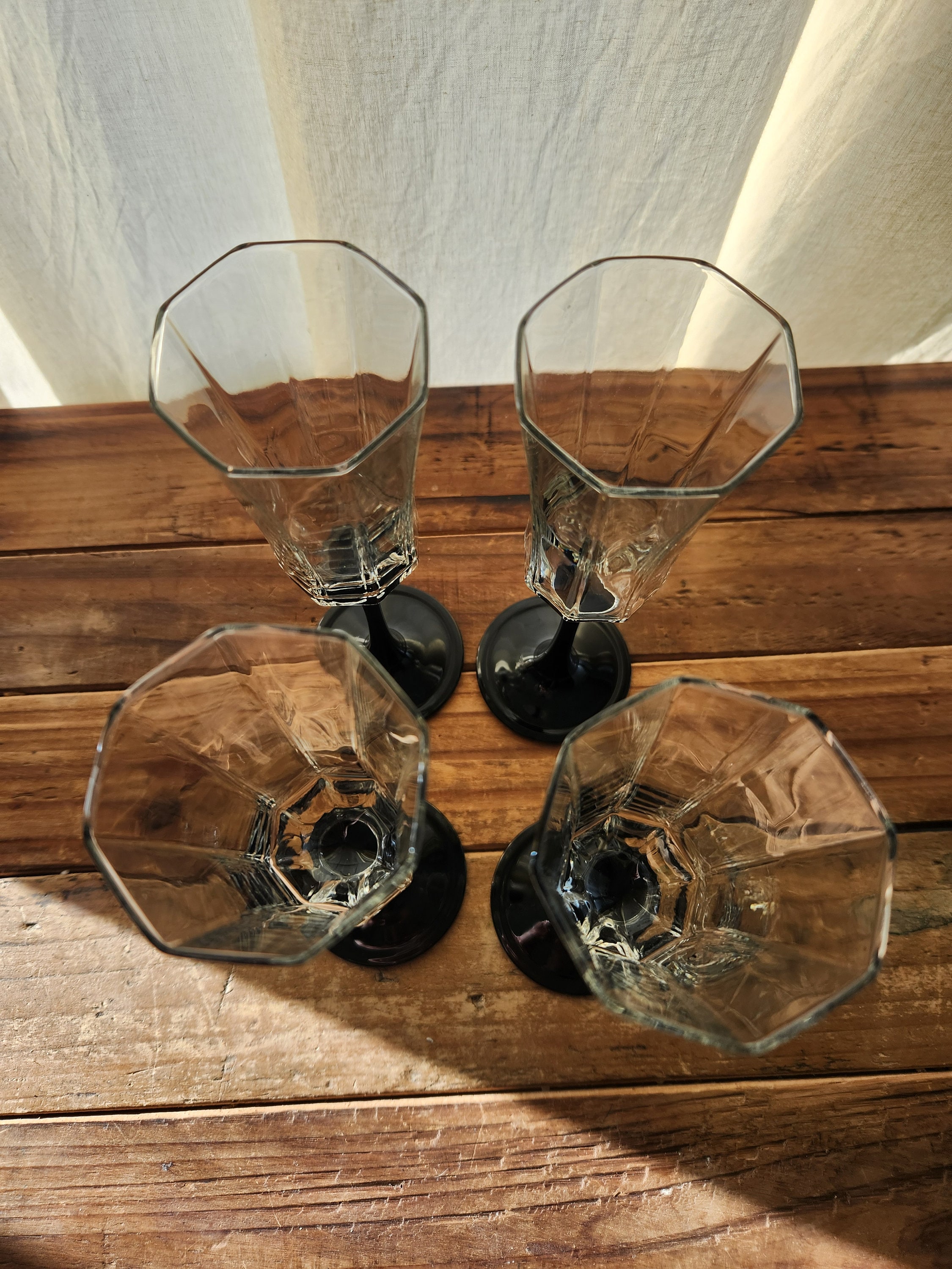 ヴィンテージ 4個セット ブラックステム六角形 ルミナルク フランス