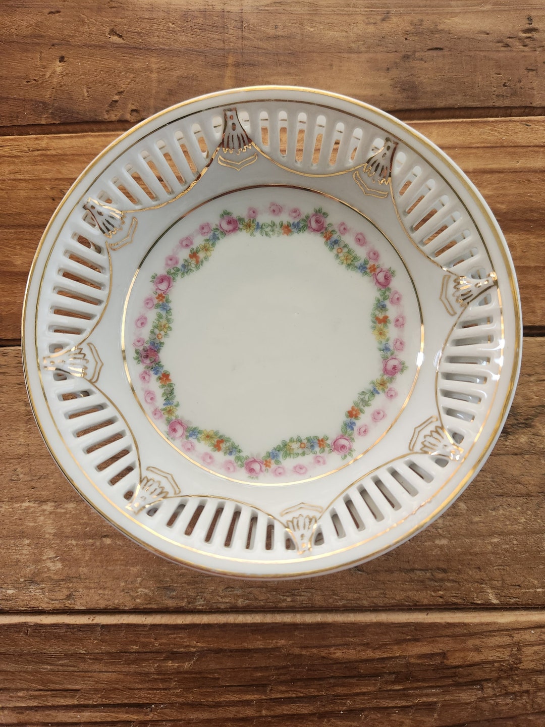 Vintage Set of 2 Porcelain Schumann Bavaria Reticulated Floral Trinket ...