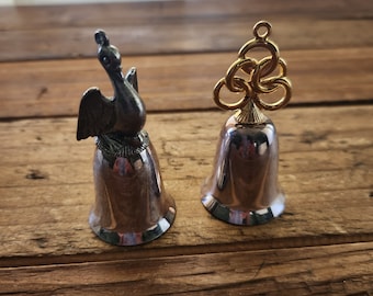 Vintage Reed & Barton 12 Days of Chrismats Bells, Set of 2, Gold Rings and Dove
