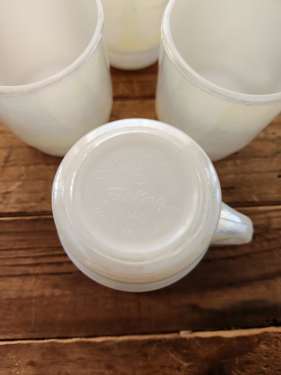 Vintage Set of 4 White Pearl Iridescent Glass Anchor Hocking Fire