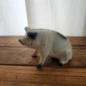 Vintage Gusseisen gemaltes Weiß-Schwarz-Schwein-Sparschwein