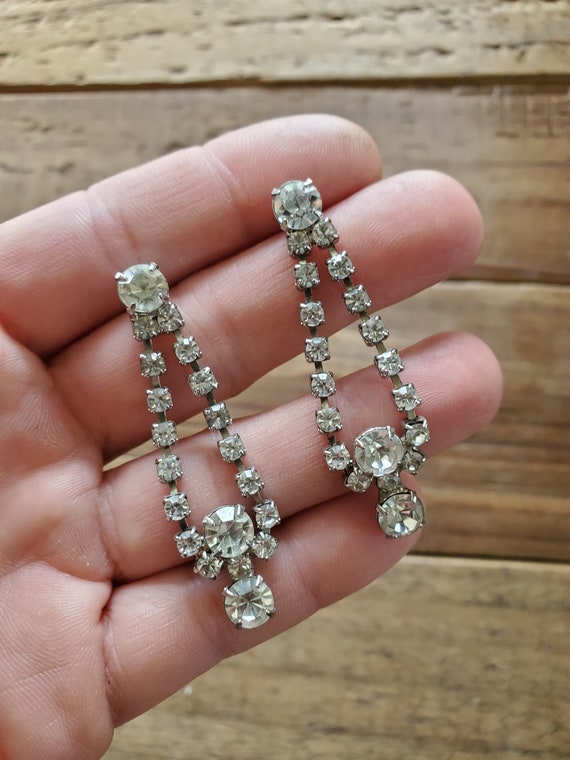 Long Sparkling Clear Rhinestone Loop Post Stateme… - image 2
