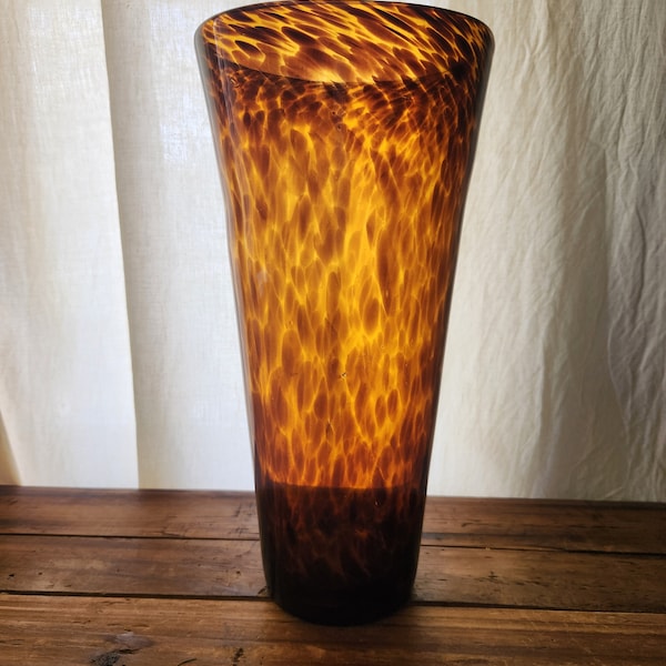 Tall Tortoise Shell Hand Blown Glass Centerpiece Vase