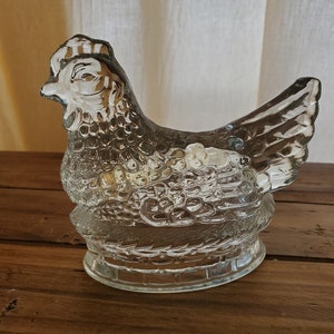 Vintage Clear Glass Hen on Nest