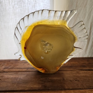 Vintage Tropical Decor Handblown Art Glass Yellow Angel Fish