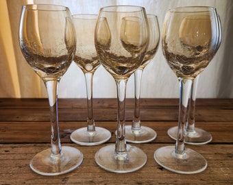 Juego de 6 copas vintage bohemias Peir 1 con tallo craquelado de panal