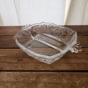 Vintage Fostoria Navarre Etched Glass Dibided Relish Dish