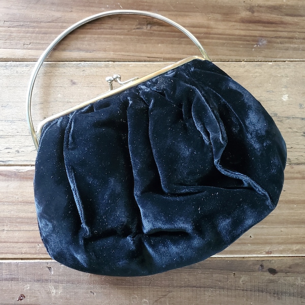 Vintage Black Velvet Rhinestone Clutch Evening Bag