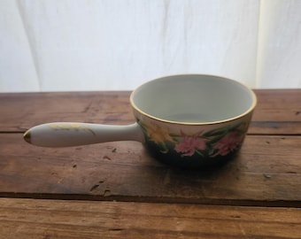 Vintage Porcelain Limoges Mini Red Gold Trimmed Condiment Sauce Pan, France