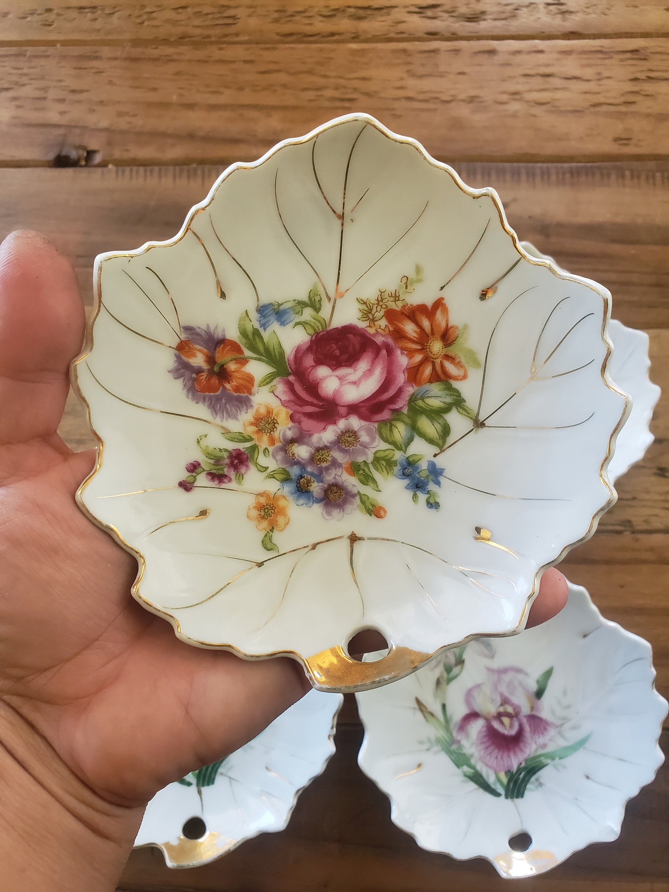 Set of 4 Japanese Nasco Hand Painted Porcelain Floral Leaf Etsy