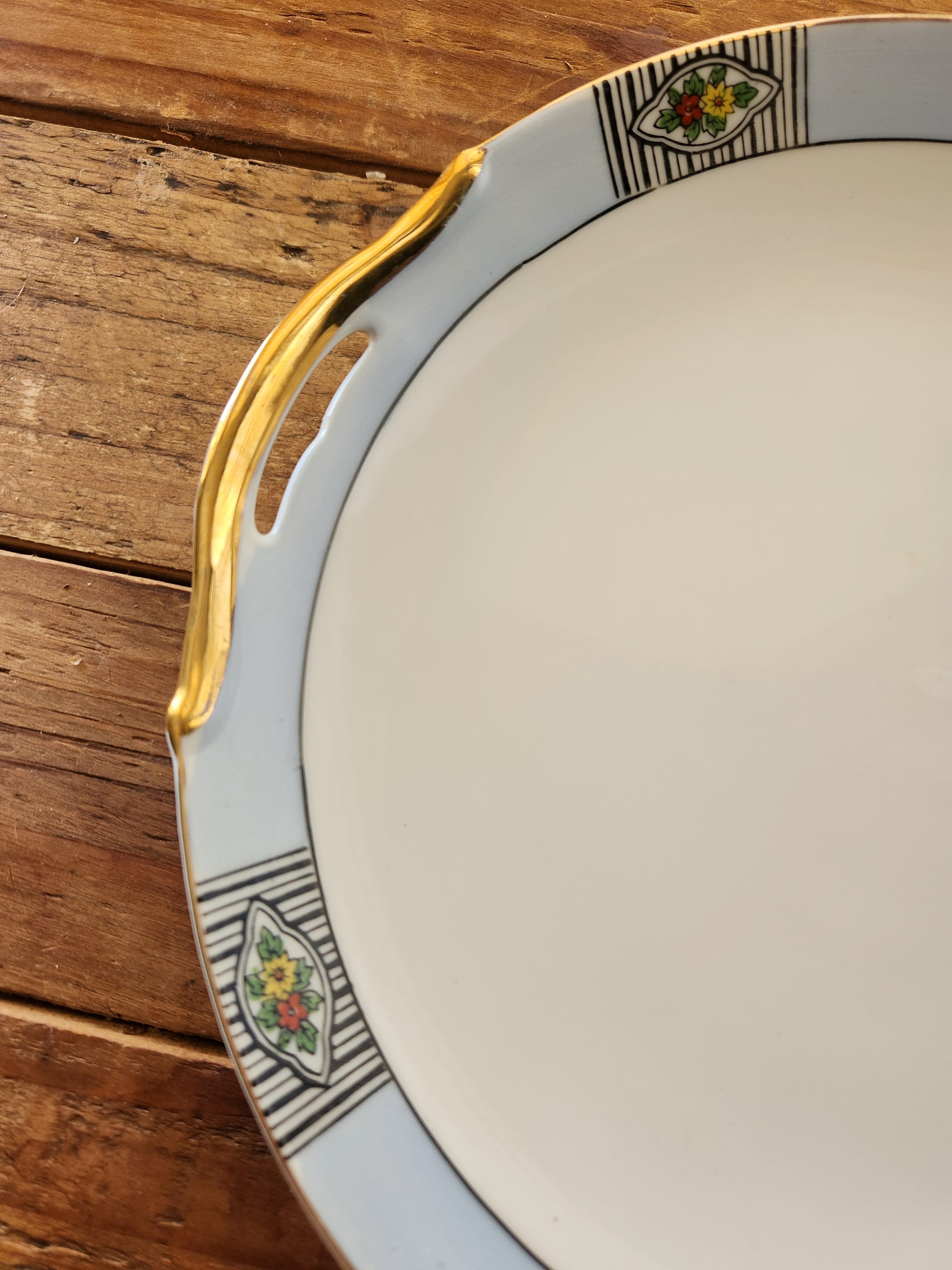 Vintage Porcelain Noritake Blue Double Handle Gold Trimmed Plate