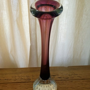 Vintage Blown Art Glass Purple Trumpet Flower Vase