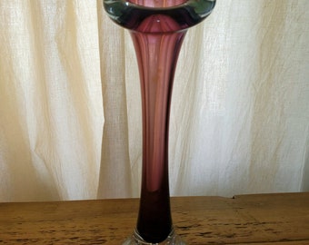 Vintage Blown Art Glass Purple Trumpet Flower Vase