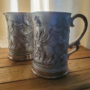 Set of 2 Jim Beam Advertisement Silver Forest Animal, 1980 10th Annual Norfolk VA Regal China Pitcher