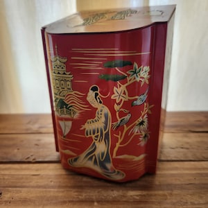 Vintage Red Geisha Lidded Asiain Tea Tin