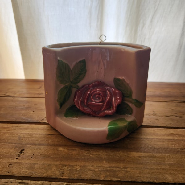 Ceramic Vintage Pink Rose Wall Vase