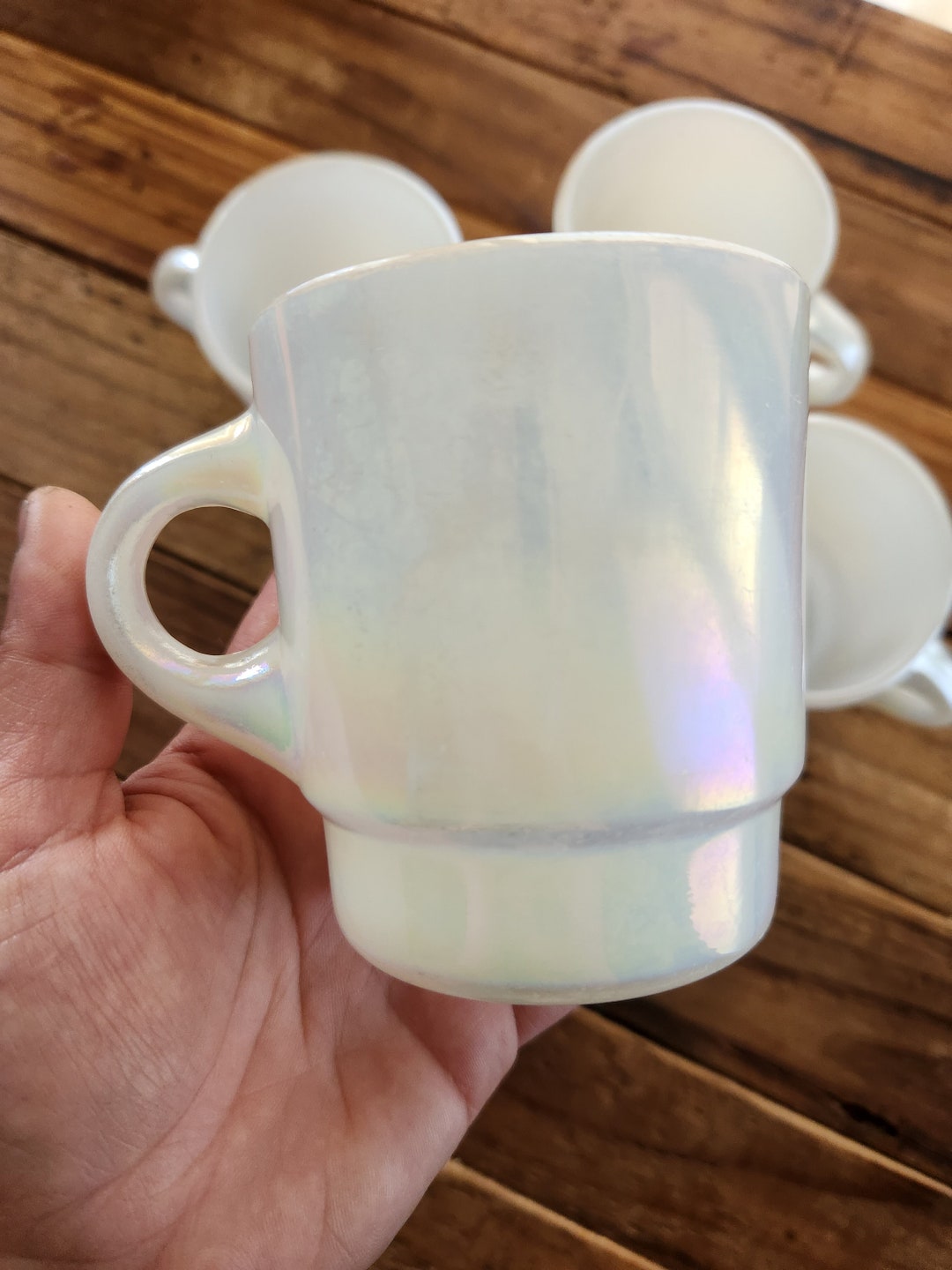 77s-FIRE KING anchor hocking ディズニー マグ Vintage Fire-King Milk Glass Coffee Mug/Cup Gold Atomic MCM Anchor