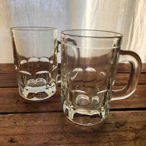 Set of 2 Minature Clear Glass Hazel Atlas Root Beer Mugs