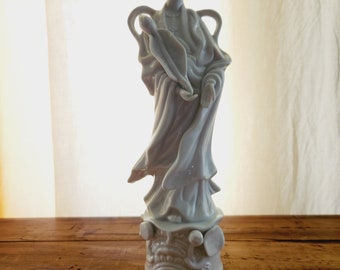 Vintage White Porcelain Homco Mother of Mercy Kwan Yin Asain Goddess Statue, Tiwan