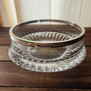 Vintage Silver Rimmed Heavy Lead Crystal Gorham Lyric Serving Bowl