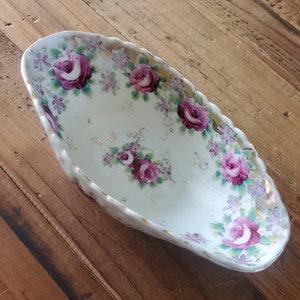 Vinage Hand Painted Floral Rose & Gold Trim Tokio Wheelock Japanese Porcelain Oval Bowl