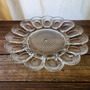 Vintage Heavy Clear Indiana Glass Hobnail Deviled Egg Serving Plate