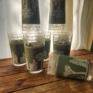 Mid Century Modern Set of 8 Wedgewood Green Jeanette Jasperware Drinking Glasses