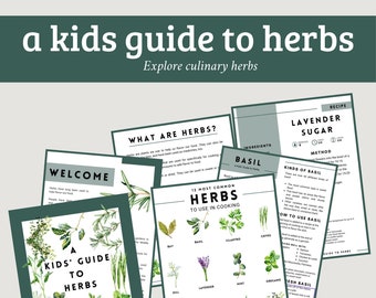 Kids Guide to Herbs Learning Activity, Kids Kitchen Homeschool Printable Workbook, flashcards and 3 part cards,