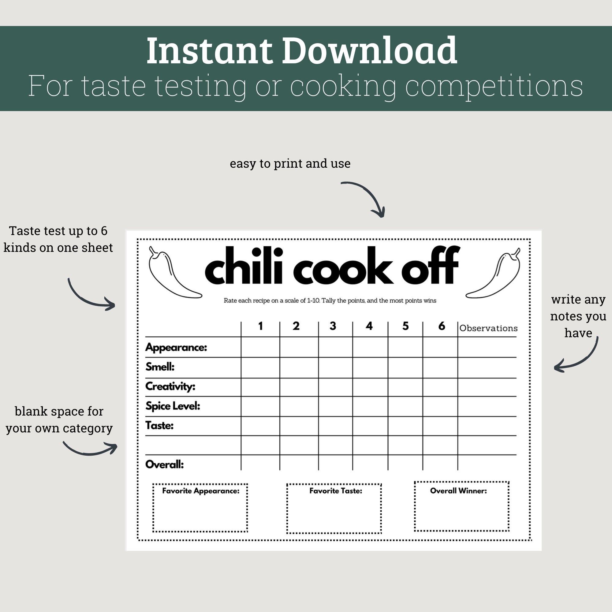 Chili Cook Off Judging Sheet Printable Fanny Printable
