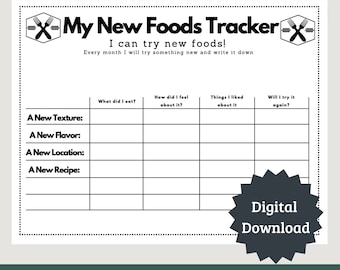 Kids New Foods Tracker Instant Download Printable