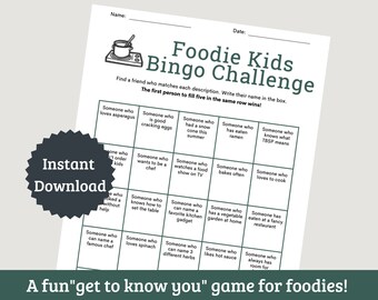 Foodie Bingo, Printable Bingo Game, Instant Download