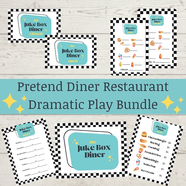 Dramatic Play Restaurant Diner, Pretend Printable Menu and Signs, Preschool and Homeschool Activity