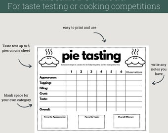 Pie Taste Testing Sheet for Pie Competitions, Baking Competitions, or Pie Parties