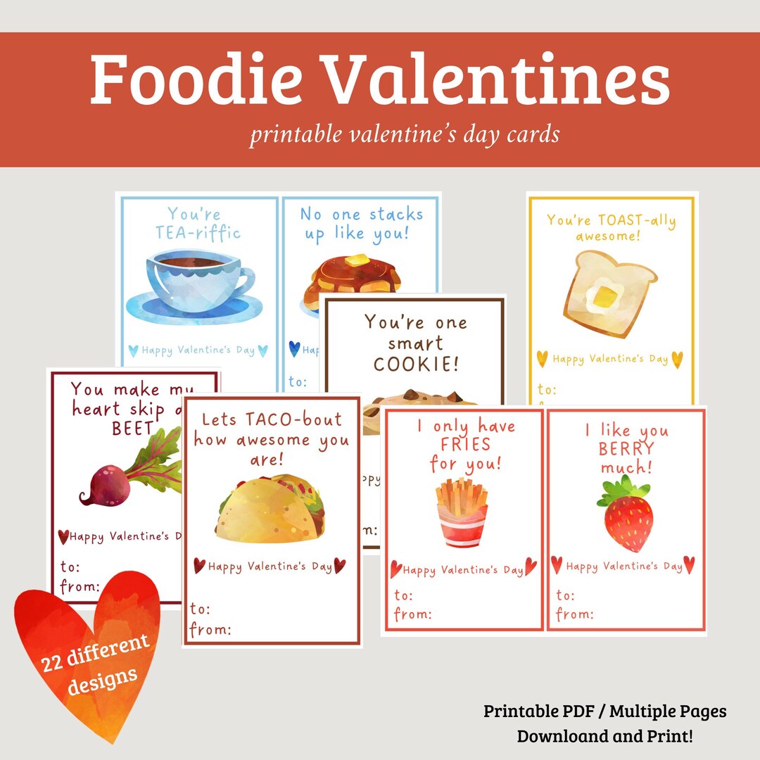 Food Valentine's Day Card Printable - Etsy