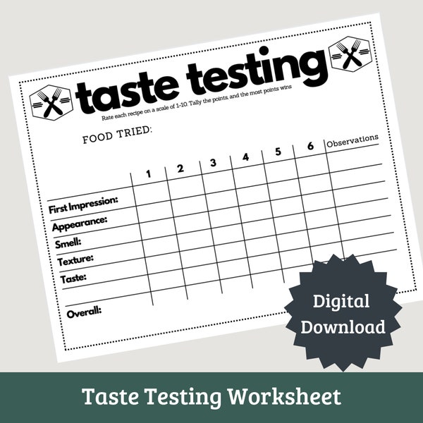 Taste Testing Printable for Cooking Competitions and Tasting Activities