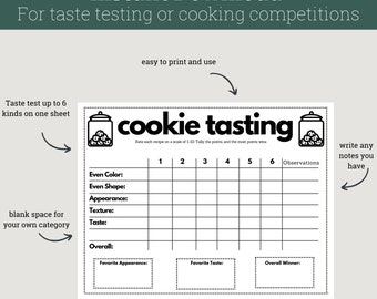 Cookie Taste Testing Sheet for Cookie Competitions, Baking Competitions, Christmas Cookie Parties